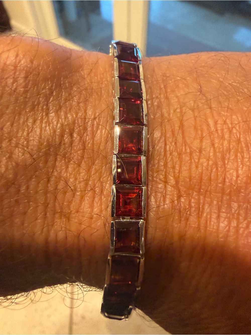 Sterling Silver Red Garnet Link Tennis Bracelet Bracelet